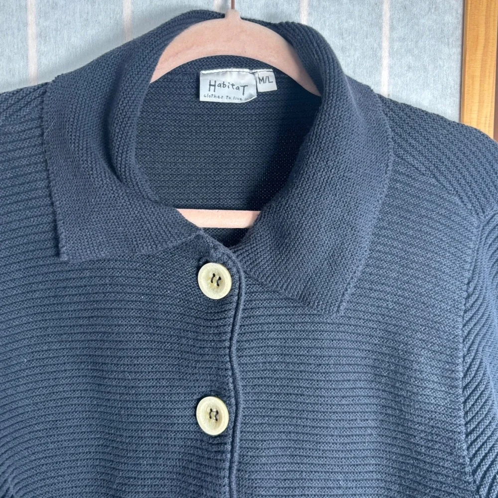 VTG Y2K Habitat Womens Ribbed Cotton Button Front Cardigan Sweater‎ Black ML